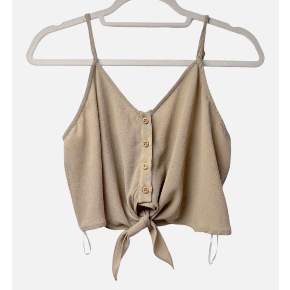 Princess Polly Beige Button Front Tie Waist Cami Crop Top Y2K Size 8